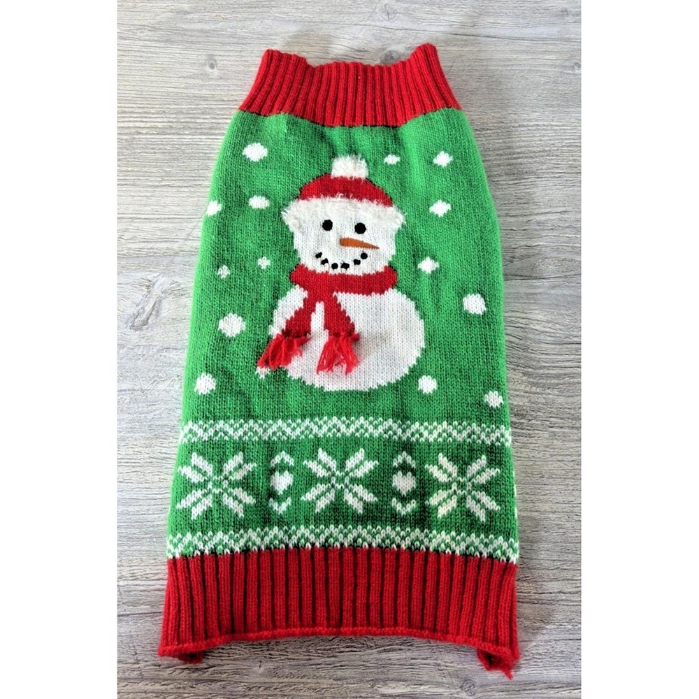 Simply Dog Snowman Snowflakes Christmas Holiday Dog Sweater Red White Medium New
